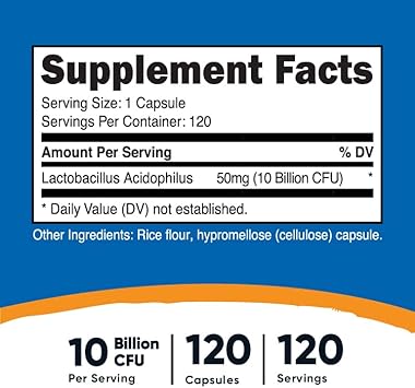 Nutricost Lactobacillus Acidophilus 10 Billion CFU, 120 Vegetarian Capsules