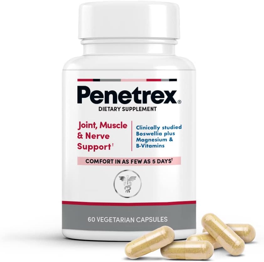 Penetrex Joint, Muscle & Nerve Support Supplement ? Comfort in 5 Days with Advanced Boswellia Serrata Extract, Vitamin C, B, D & Magnesium Glycinate - 60 Fast-Acting Neuropathy Supplement Capsules
