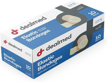 Dealmed 4" Elastic Bandage Wrap With Self-Closure – 10 Elastic Bandages, 5 Yards Stretched Compression Bandage Wrap, Wound Care Product For First Aid Kit And Medical Facilities