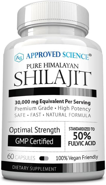 Approved Science Pure Himalayan Shilajit - 50% Fulvic Acid - 30:1 Extract (Equivalent To 30,000Mg) - 180 Vegan Capsules - High-Potency Supplement