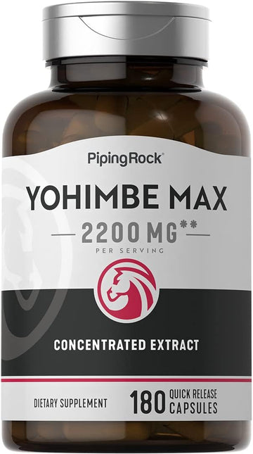 Piping Rock Yohimbe Extract for Men | 2200 mg | 180 Capsules | Max Concentrated Extract | Non-GMO, Gluten Free Supplement