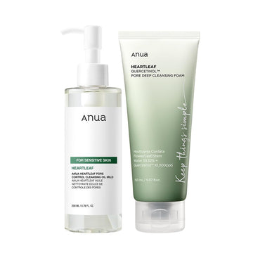 Anua Mild Double Cleanser Duo For Facial Cleansing : Heartleaf Pore Control Cleansing Oil Mild & Heartleaf Quercetinol Pore Deep Cleansing Foam For Double Cleansing, Blackhead Remover, Korean Skincare