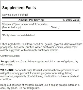 Swanson Vitamin K2 (Menaquinone-7) - Vitamin Supplement Supporting Cardiovascular And Bone Health - Made From Japanese Natto To Help Regulate Calcium - (30 Softgels, 100Mcg Each)