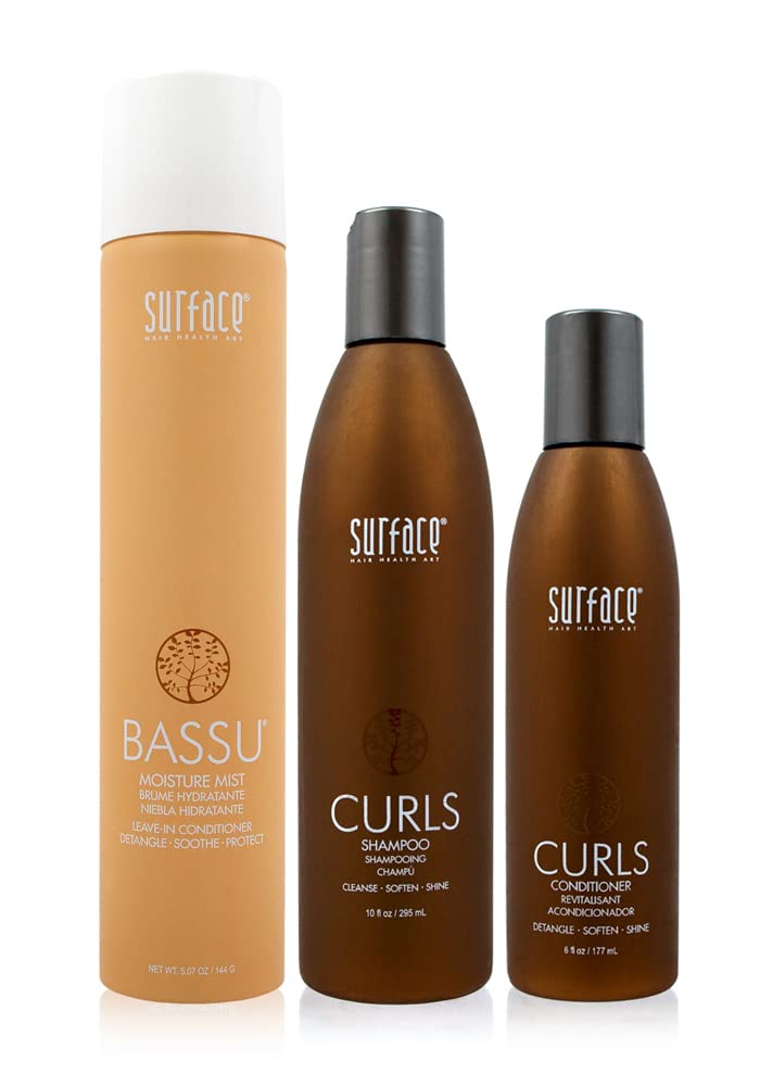 Surface Hair Curls Solution Trio: Curls Shampoo And Conditioner Plus Bassu Moisture Mist