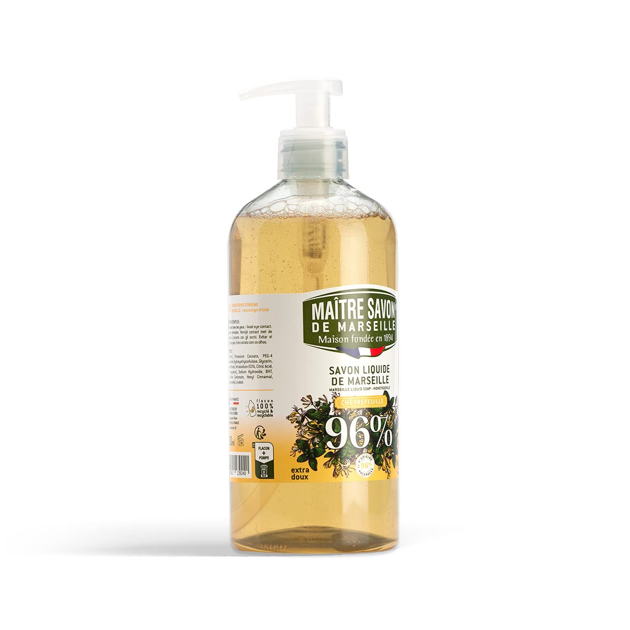 Maitre Savon De Marseille Extra Gentle Liquid Soap With Pump - Honeysuckle 500 Ml (16.9 Fl Oz) : Beauty & Personal Care