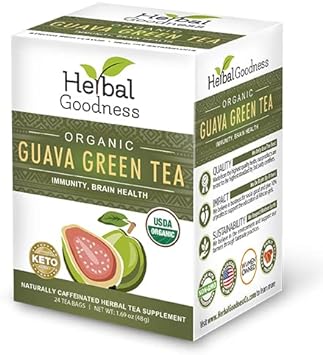 Herbal Goodness Guava Green Tea - Supports Digestive System, Immune System Support, Immune Boost, Sleep Support, Radiant Skin, Oral Health - Tea Bags