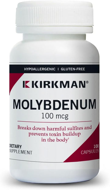 Kirkman - Molybdenum 100 Mcg - 100 Capsules - Essential Minerals - Breaks Down Sulfites & Toxins - Hypoallergenic