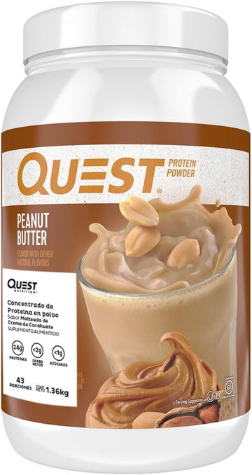 Quest Nutrition Peanut Butter Protein Powder, 23G Protein, 1G Sugar, Low Carb, Gluten Free, 3 Pound, 43 Servings