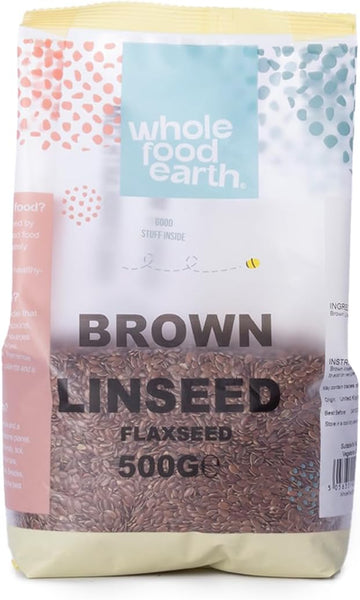 Wholefood Earth Brown Linseed/Flaxseed 500 G, Gmo Free, Natural, High Fibre, Source Of Protein