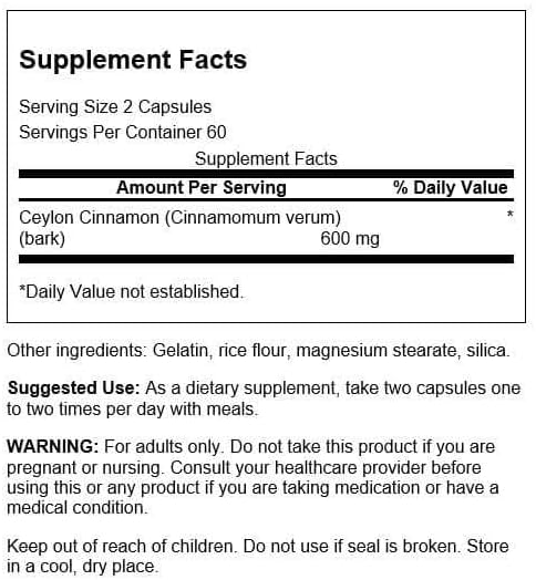 Swanson Full Spectrum True Cinnamon - Herbal Supplement - (120 Capsules, 300mg Each)
