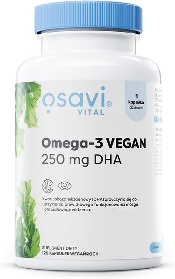 Osavi Omega–3 Vegan, 250 Mg Dha – 120 Softgels | Highly Concentrated Algae Oil From Schizochytrium Sp. | Supports Brain, Vision & Heart Health | Vegan–Friendly Tapioca Softgel