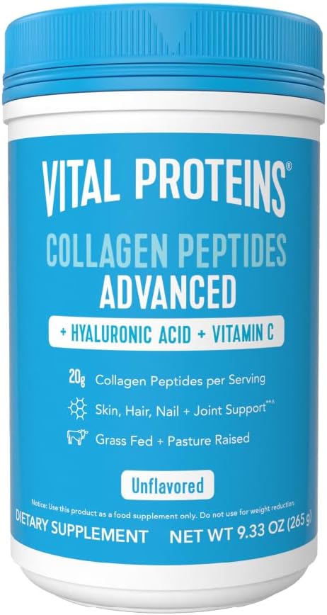 Vital Proteins Collagen Powder Supplement Hydrolyzed Peptides with Hyaluronic Acid and Vitamin C - Non-GMO, Dairy & Gluten Free Unflavored, 9.33oz