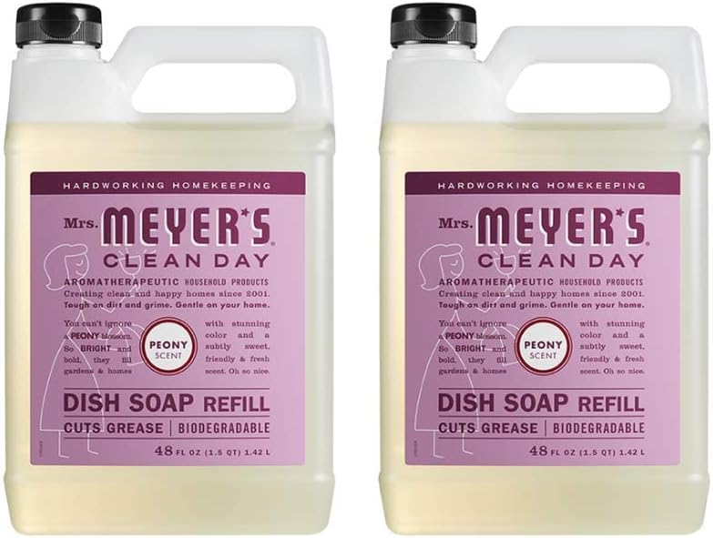 MRS. MEYER'S CLEAN DAY Liquid Dish Soap Refill, Peony, 48 FL Oz. (Pack of 2)