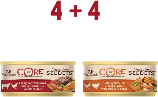 Wellness CORE Signature Selects, Cat Food Wet in Sauce, Grain Free Cat Food, High Meat Content, Chunky Selection Mix, 79 g (Pack of 8)?10641