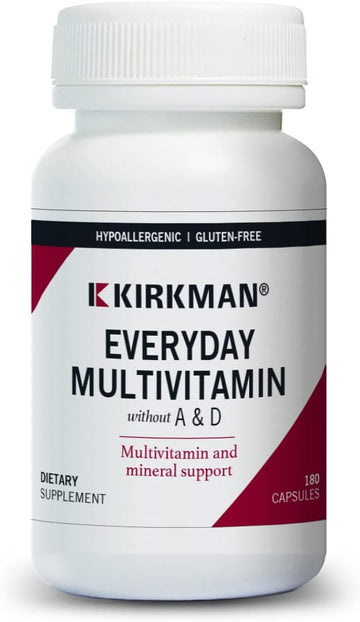 Kirkman - Everyday Multivitamin Without Vitamins A & D - 180 Capsules - Comprehensive Multivitamin - Mineral Support - Hypoallergenic