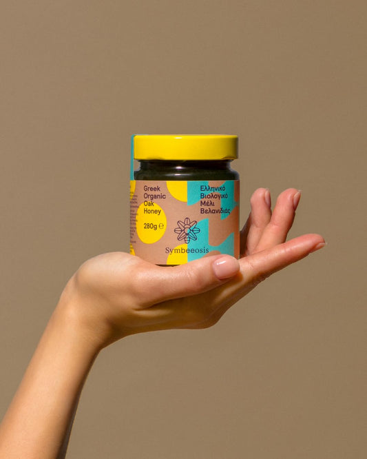 Symbeeosis Greek Organic Oak Honey - High Iron, Rich In Polyphenols & Phenolic Acids, Long-Lasting Viscous Texture, Dark Color