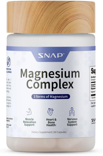 Snap Supplements 3-In-1 Magnesium Complex Supplement, Magnesium Bisglycinate, Oxide, Citrate, Triple Magnesium Complex, 60 Capsules