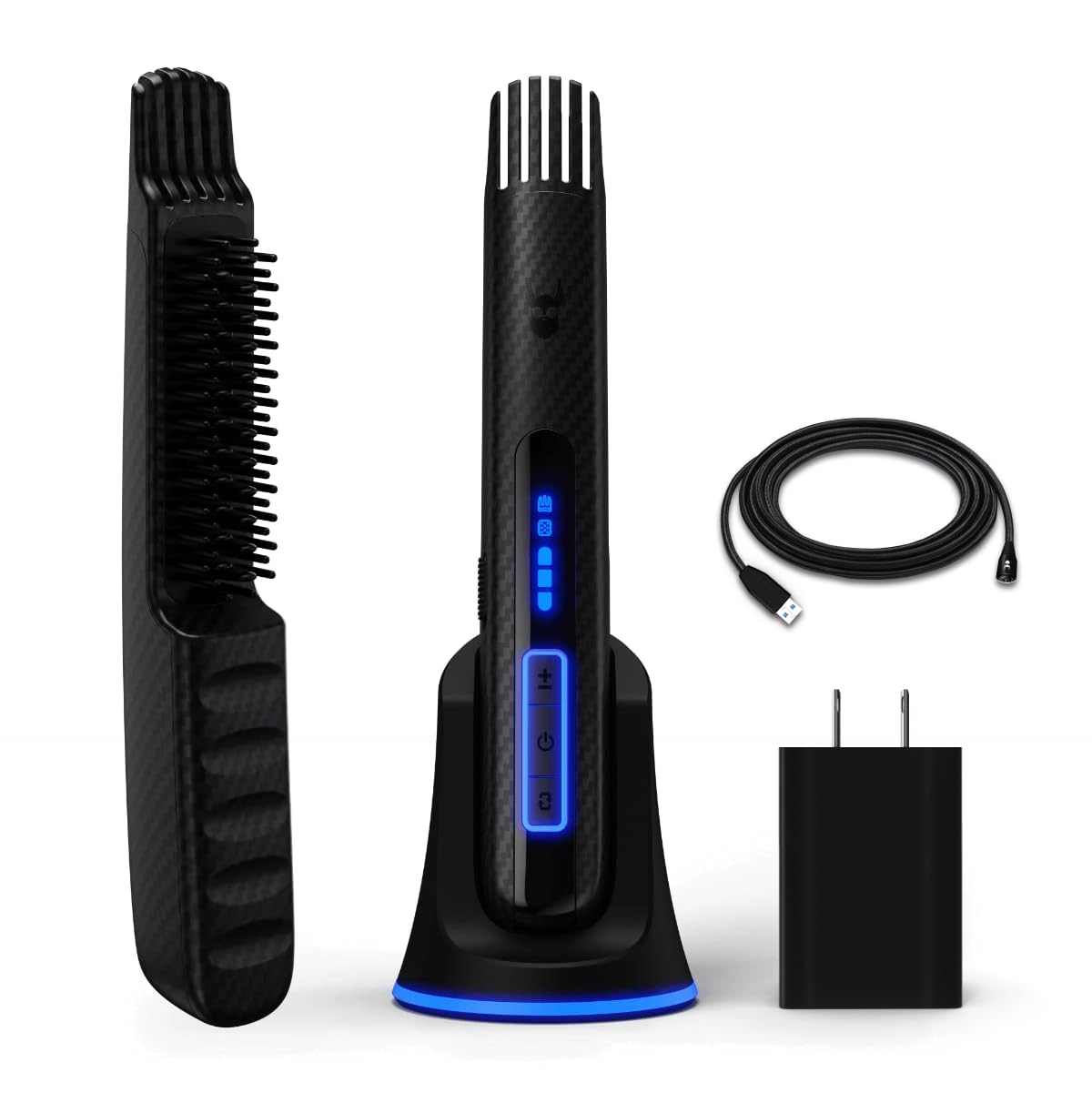 The Beard Struggle Carbon X - Heated Beard Brush + Beard Straightener For Men - Cordless Beard Brush & Straightening Comb - Rechargeable, 3 Heat Settings, Micro-Fibre Protective Sleeve Included