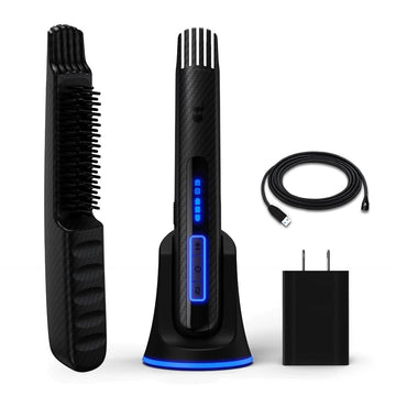 The Beard Struggle Carbon X - Heated Beard Brush + Beard Straightener For Men - Cordless Beard Brush & Straightening Comb - Rechargeable, 3 Heat Settings, Micro-Fibre Protective Sleeve Included