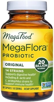 Megafood Megaflora Probiotic - Probiotics For Women & Men - Probiotics For Digestive Health & Immune Support - 20 Billion Cfu - 14 Strains - Non-Gmo - Vegan - Made Without 9 Food Allergens - 60 Caps