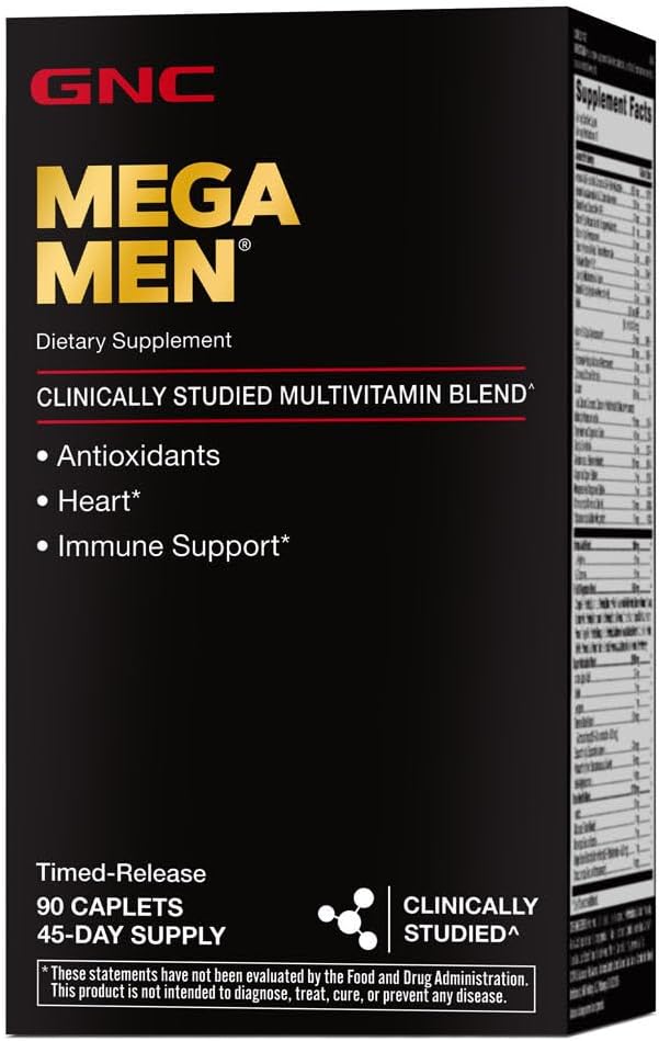 Gnc Mega Men Multivitamin Caplets, Clinically Proven To Feel Better, Immune Support, Energy Support, Antioxidants, B Vitamins, Vitamin D-3, Timed Release, 90 Count, 45 Day Supply