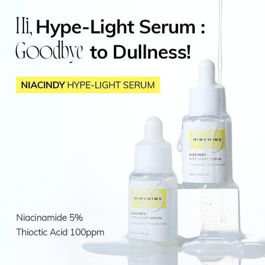 Niacindy Hype-Light Serum For Dark Spot, Acne Mark, Pore Minimizing With Niacinamide 5%, Thioctic Acid, For Acne Prone Skin, Korean Glass Skin, Brightening Serum, Fragrance-Free (30Ml/1.01 Fl.Oz)