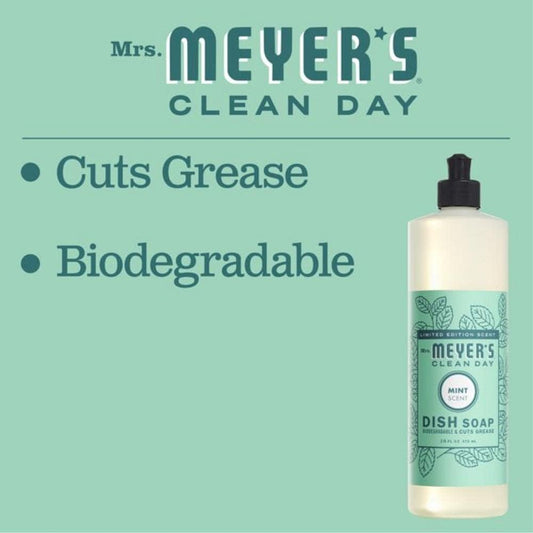 MRS. MEYER'S CLEAN DAY Liquid Dish Soap, Biodegradable Formula, Mint, 16 fl. Oz