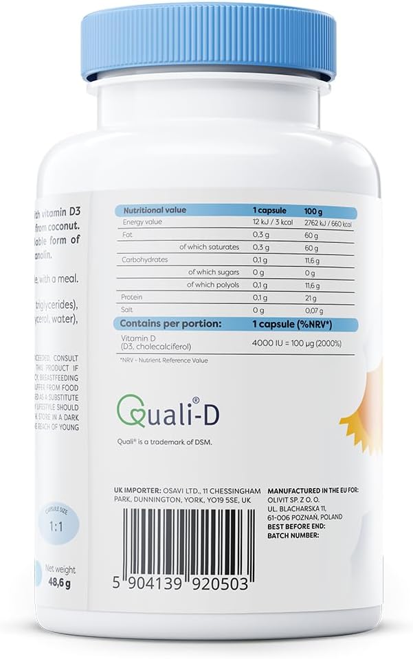 Osavi Vitamin D3 4000 IU – 120 Softgels | Supports Immune Function | Bone Health | Muscle Function and Calcium Absorption | Contains Quali®–D | Derived from Natural Lanolin and MCT Oil from Coconut : Amazon.co.uk: Health & Personal Care