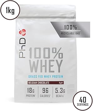 Phd Nutrition 100 Percent Whey Belgian Chocolate Protein Powder | Low Calorie High Protein Powder | 40 Servings Per 1 Kg Bag