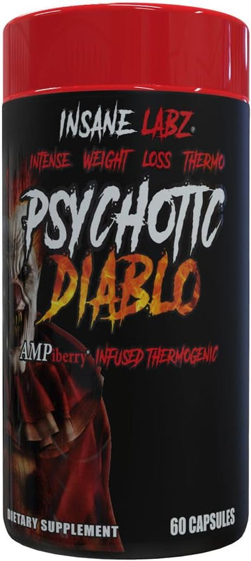 Insane Labz Psychotic Diablo Thermogenic Fat Burner For Men And Women With Grains Of Paradise Theobromine Dandelion Root Extract Fueled By Ampiberry, Appetite Suppressant - 60 Servings