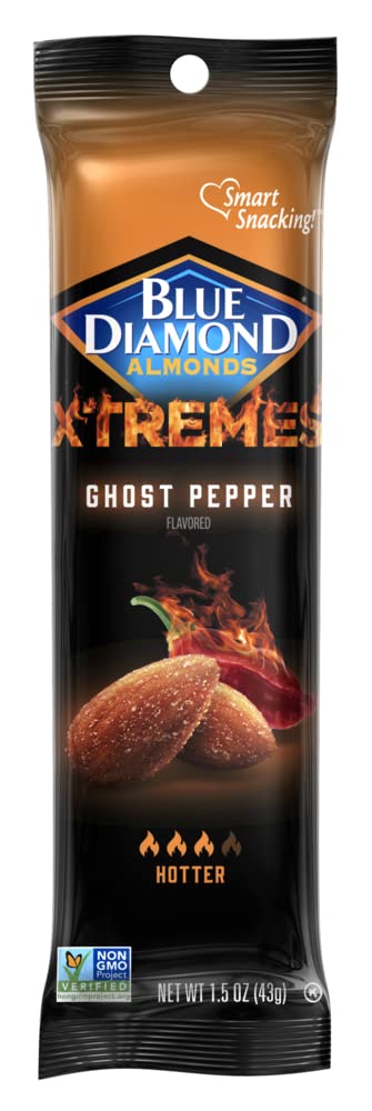 Blue Diamond Almonds Xtremes Ghost Pepper Flavored Spicy Snack Nuts, 1.5 Oz Tube (Pack Of 12)