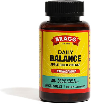 Bragg Daily Balance Apple Cider Vinegar And Sensoril Ashwagandha Capsules - 750Mg Of Acetic Acid – Energy & Weight Management Support - Natural Everyday Mood Enhancer - (90 Pills)