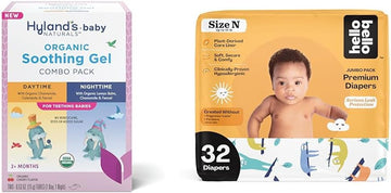 Hyland's Baby - Organic Day/Night Soothing Gel Combo Pack, Natural Relief of Oral Discomfort (2 Tubes of 0.53 oz.) + Hello Bello Premium Baby Diapers Size Newborn, 32 Count : Baby