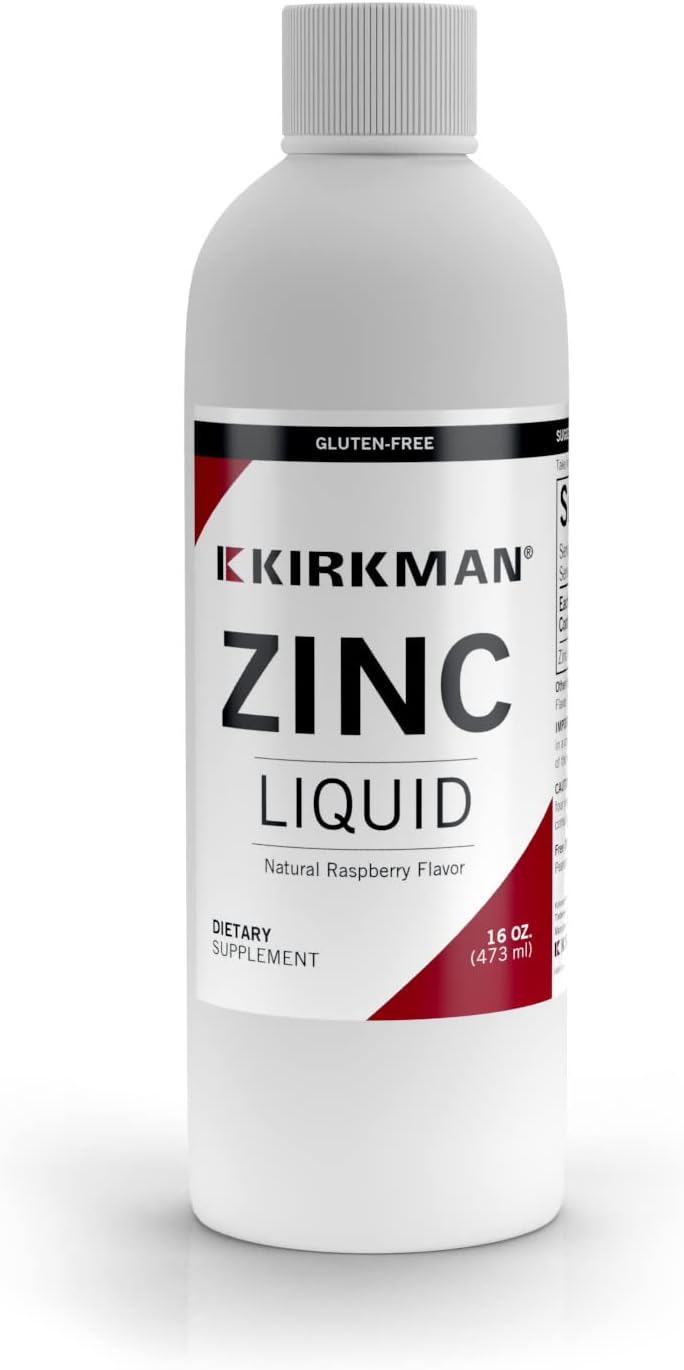 Kirkman – Zinc Liquid - New Formulation –– 16 Oz –– Flavored With Natural Raspberry –– Free Of Common Allergens