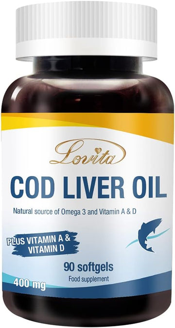 Lovita Norwegian Cod Liver Oil, High Absorption Tg Form, Dha & Epa With Vitamin A & D, Burpless, Easy To Swallow, For Heart, Brain And Immune Support, 90 Softgels