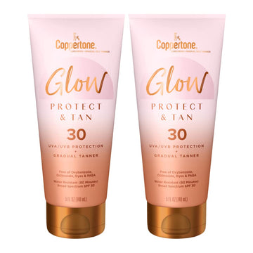 Coppertone Glow Protect And Tan Sunscreen Lotion + Gradual Self Tanner, Spf 30 Sunscreen, 5 Fl Oz Tube, Pack Of 2