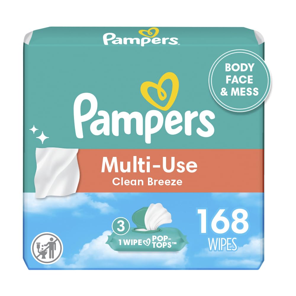 Pampers Baby Wipes Multi-Use Clean Breeze 3X Pop-Top Packs 168 Count