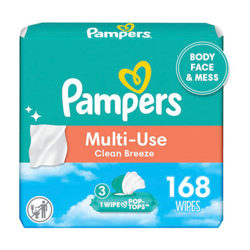 Pampers Baby Wipes Multi-Use Clean Breeze 3X Pop-Top Packs 168 Count