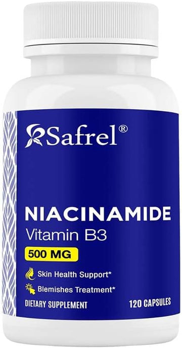 Safrel Niacinamide 500Mg (Vitamin B3) - 120 Capsules - Skin Health & Blemish Support - Non-Gmo, Gluten-Free - Flush-Free Formula - For Men And Women’S Health