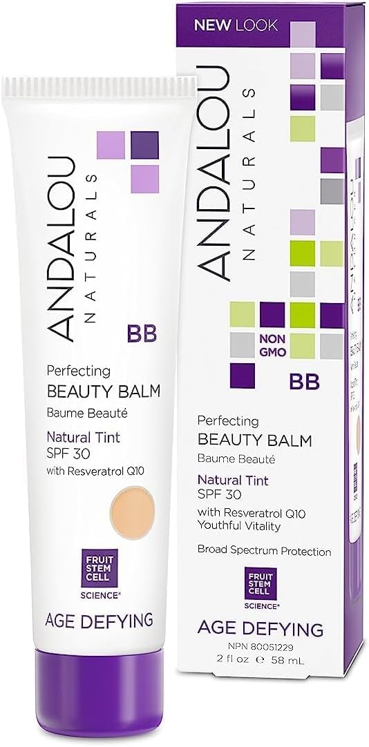 Andalou Naturals Perfecting BB Beauty Balm Natural Tinted Moisturizer with SPF 30, 2-in-1 BB Cream & Face Sunscreen with Broad Spectrum Protection, Mineral Sunscreen with Non-Nano Zinc Oxide, 2 Fl Oz