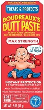 Boudreaux's Butt Paste Maximum Strength Diaper Rash Cream, Ointment for Baby, 2 oz Tube, 3 Pack