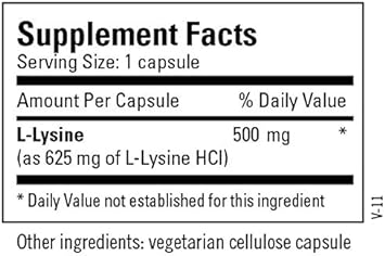 Metabolic Maintenance L-Lysine - Pure 500mg Amino Acid Supplement, Vegan + No Fillers - Immune, Bone + Connective Tissue Support - 'Free Form' for Superior Absorption (100 Capsules) : Health & Household