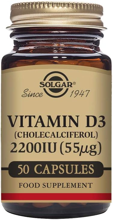 Solgar Vitamin D3 (Cholecalciferol) 2200 Iu (55 Mcg) Vegetable Capsules - Pack Of 50 - Food Supplement - For Healthy Bones, Teeth And Muscle Function - Supports Immunity - Gluten Free