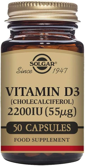 Solgar Vitamin D3 (Cholecalciferol) 2200 IU (55 mcg) Vegetable Capsules - Pack of 50 - Food Supplement - For Healthy Bones, Teeth and Muscle Function - Supports Immunity - Gluten Free