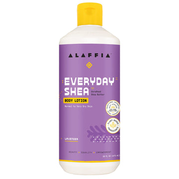 Alaffia Everyday Shea Body Lotion, Cruelty Free Calming Body Lotion For Normal To Very Dry Skin. Made With Fair Trade Shea Butter And Neem. No Parabens, Vegan, Lavender Fl 16 Oz