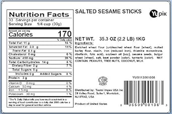 Yupik Sesame Sticks, Salted, 2.2 lb, Pack of 1