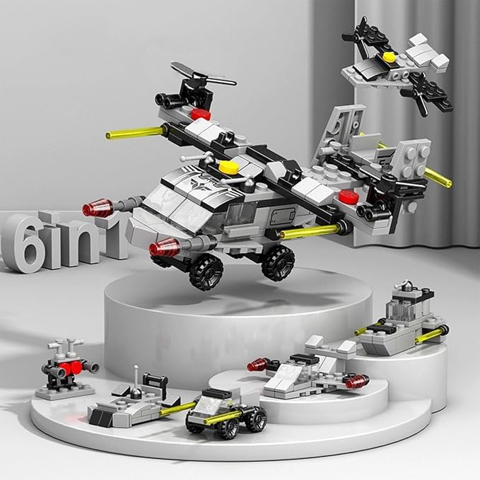 VALUEVIBES Mini Military Building Block Set – 6-in-1 Army Tank, SWAT Vehicle, Osprey & More | STEM Construction Toy for Kids (Ages 6+)