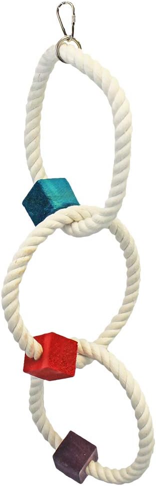 Tri-Hoop - Hanging Round Multi-Level Rope Perch Swing Cage Accessory Toy - Sugar Gliders, Degus, Marmosets, Squirrels, Monkeys, Parrots, Birds, Rats & Other Small Pets