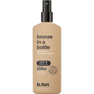 b.tan Sun Tanning Lotion Spray | Bronze In a Bottle - SPF 7 Outdoor Bronzing Spray Lotion, Packed with Argan Oil, Electrolytes, & Vitamin C, Vegan Friendly, Cruelty Free, 8.45 Fl Oz