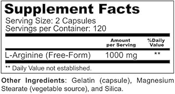 L-Arginine 1000 Mg 240 Caps - Supports High Potency Nitric Oxide Levels Blood Flow Improve Energy Endurance For Men And Women : Health & Household